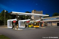 H0 Extension set 2 modern bus stops with roof incl. LED lighting